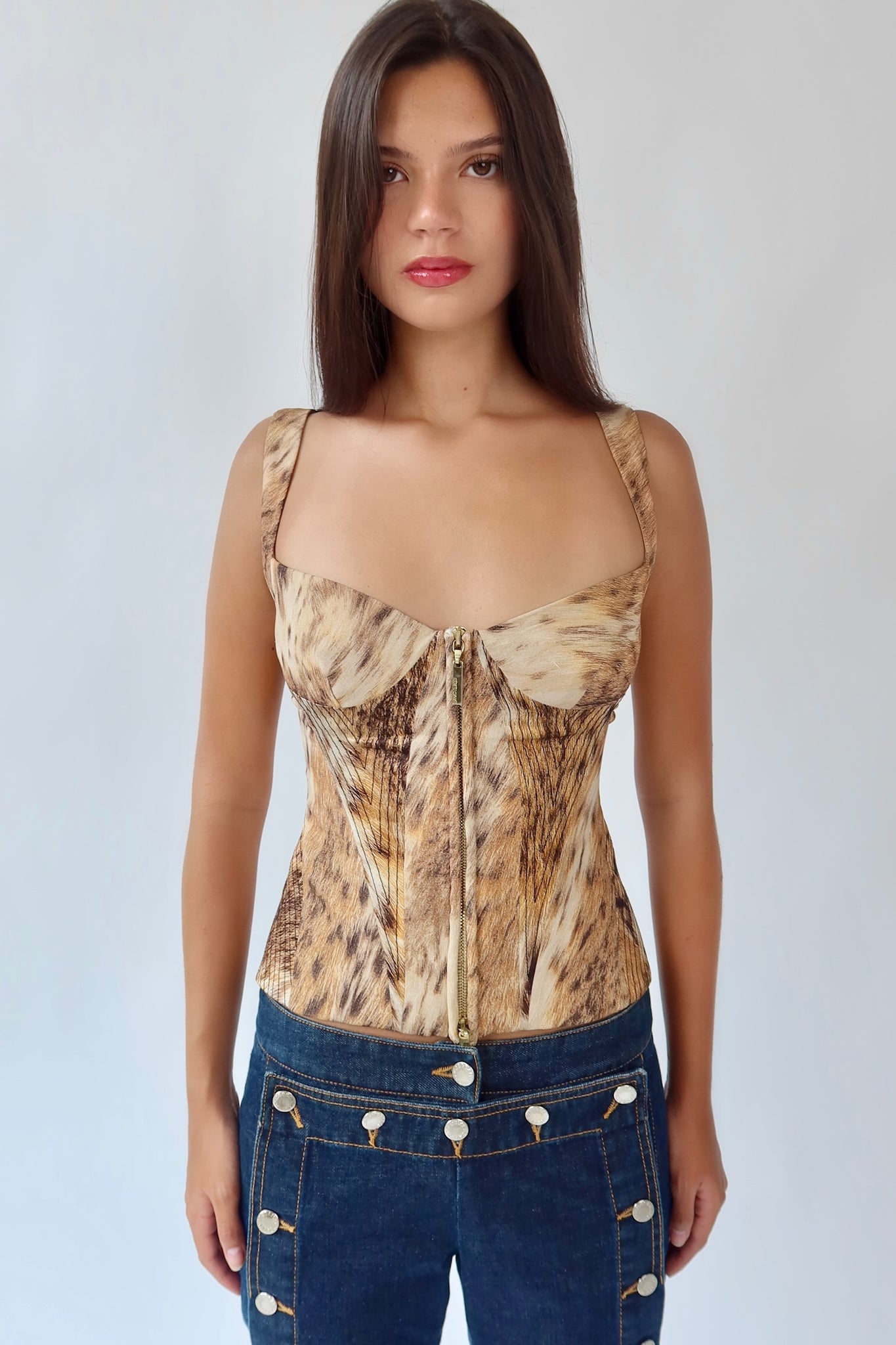 vintage roberto cavalli corset dress Roberto Cavalli Patterned Corset Dress